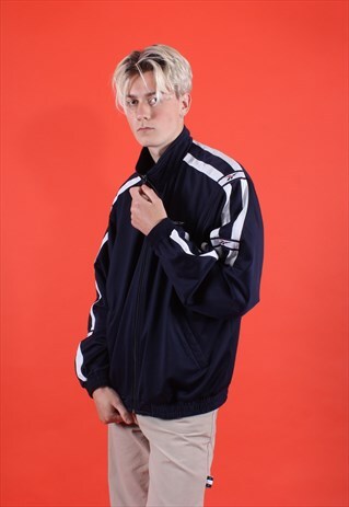 REEBOK NAVY AND WHITE EMBROIDERED TRACK JACKET