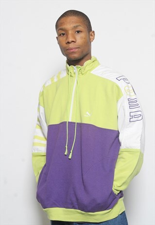 VINTAGE PUMA LOGO 1/4 ZIP SWEATSHIRT PURPLE