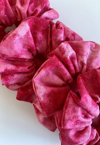 SPARKLY PINK HAIR SCRUNCHIE ACCESSORY, HANDMADE MARBLE PRINT