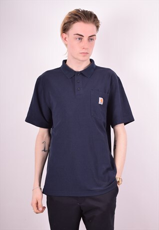 CARHARTT MENS VINTAGE POLO SHIRT MEDIUM NAVY BLUE 90S