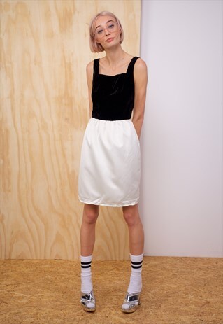 VINTAGE DRESS WITH BLACK VELVET TOP AND WHITE SKIRT
