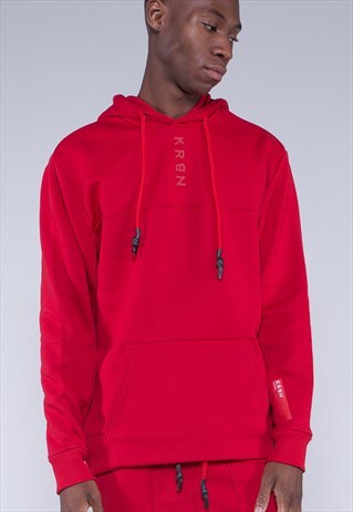RED HOODIE WITH KANGAROO POCKET AND LOGO AT CHEST