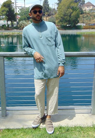 90S MINIMALIST HALF ZIP MOCKNECK SEAFOAM GREEN SWEATSHIRT