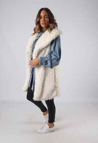 FAUX FUR GILET WAISTCOAT OVERSIZED JACKET LONG UK 16 (DKDI)