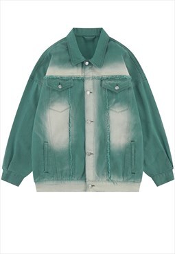 Ripped denim jacket jean washed out bomber in green