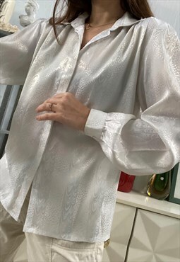 Vintage 80s Luxe textured shimmer collared blouse top shirt 