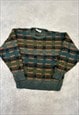 VINTAGE KNITTED JUMPER ABSTRACT PATTERNED GRANDAD SWEATER