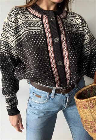 VINTAGE 70S NORDIC FAIR ISLE KNIT CHRISTMAS JUMPER CARDIGAN