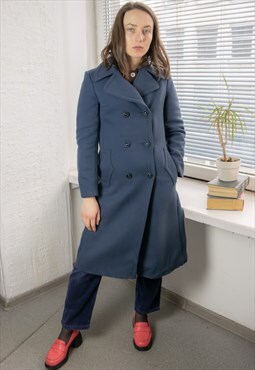 Vintage 60's Blue Wool Double Breasted Coat