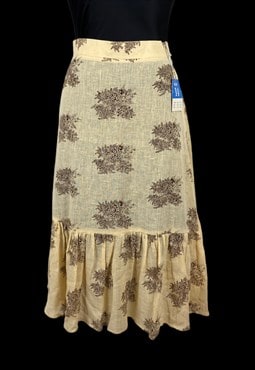 70's Deadstock Cream Floral Print Cheesecloth Cotton Skirt