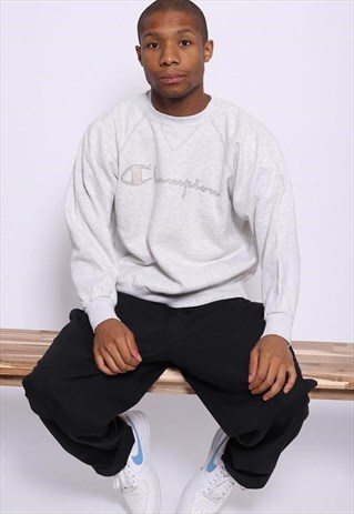 VINTAGE CHAMPION BIG LOGO SPELL OUT SWEATSHIRT GREY