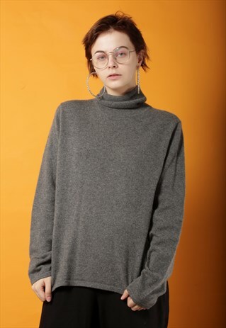 GREY CASHMERE ROLL NECK
