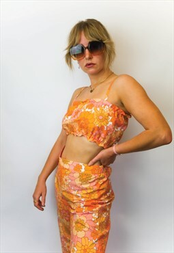 Jungleclub Culottes With 70's Floral Print In Orange