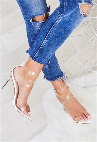 CORA WHITE POINTED PERSPEX HEELS