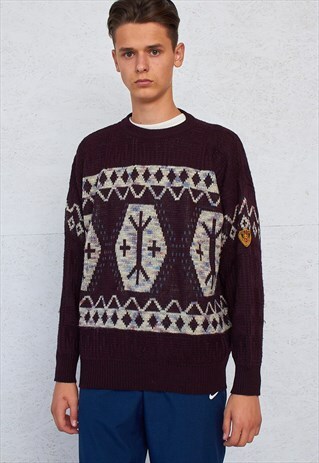 VINTAGE BROWN HUGO BOSS ROUND NECK KNIT JUMPER