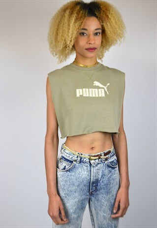 VINTAGE 90'S PUMA RAW-EDGE CROPPED SWEATSHIRT