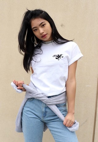 'BEE MINE' EMBROIDERED WHITE T-SHIRT