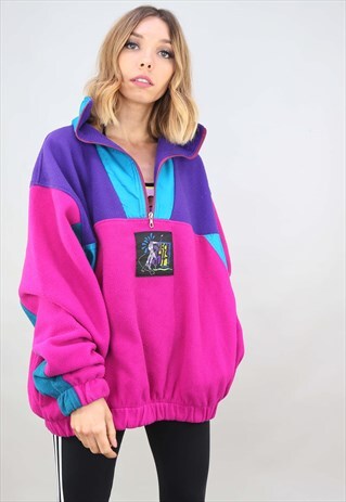 VINTAGE 90S OVERSIZED 1/4 ZIP MULTI COLOUR FLEECE