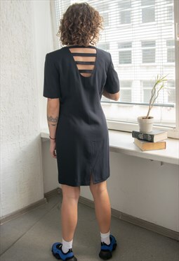 Vintage 80's Black Short Sleeved Midi Dress