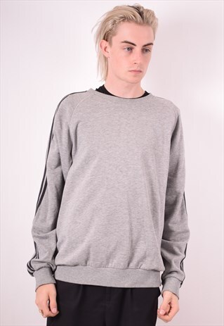 ADIDAS MENS VINTAGE SWEATSHIRT JUMPER LARGE GREY 90S