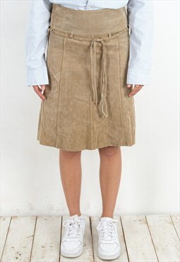 Vintage Women's 70's S Vintage Suede Tan Skirt Knee Length