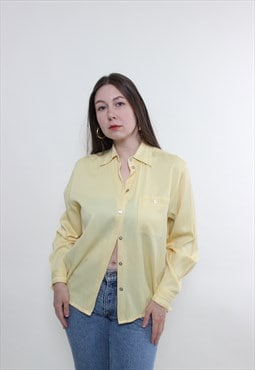 Vintage 90s formal blouse, yellow button up blouse