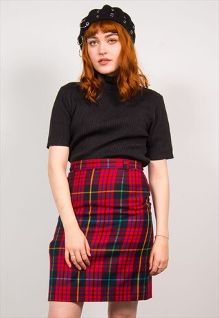 VINTAGE 90'S RED CLUELESS TARTAN PENCIL SKIRT