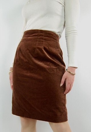 VINTAGE LAURA ASHLEY COPPER VELVETY HIGH WAIST PENCIL SKIRT