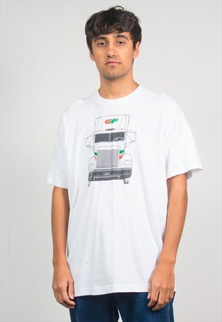 VINTAGE USA T-SHIRT TRUCK PRINT WHITE NINETIES