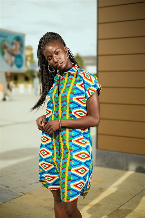 Brilliant Blue Kente African Dress