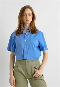 Ralph Lauren Blue Cotton Logo Short Sleeve Shirt 7356