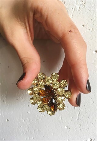 YELLOW STONE BROOCH VINTAGE 70S SOVIET CLOTHING BOHO JEWELRY