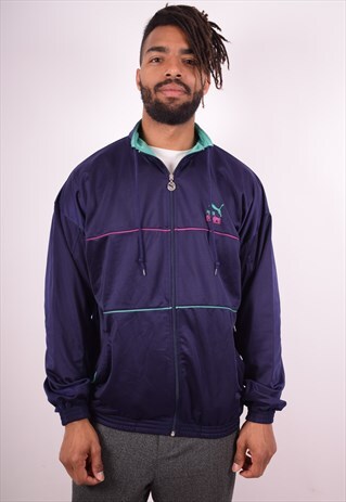 PUMA MENS VINTAGE TRACKSUIT TOP JACKET LARGE PURPLE 90S