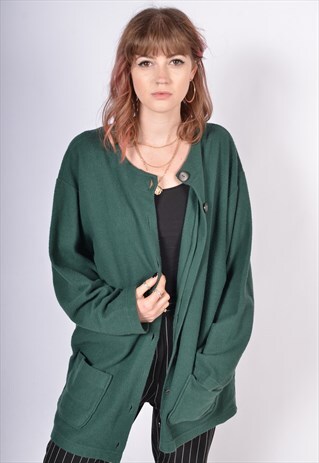 VINTAGE 90'S BUTTON-UP FLEECE CARDIGAN GREEN