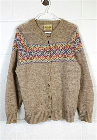 VINTAGE KNITTED WOOL CARDIGAN BEIGE ABSTRACT PATTERNED