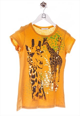 VINTAGE RUSSIAN CHARLOTTE T-SHIRT GIRAFFES PRINT YELLOW