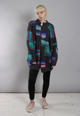 VINTAGE 80S CHUNKY PATTERNED LONG OVERSIZE CARDIGAN