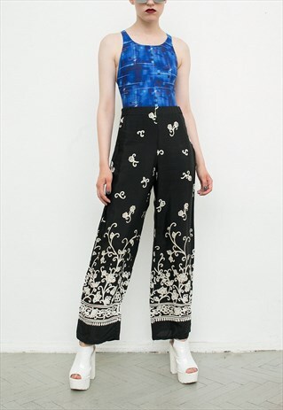 VINTAGE PANTS BLACK WHITE WIDE LEG PALAZZO STRAIGHT CUT