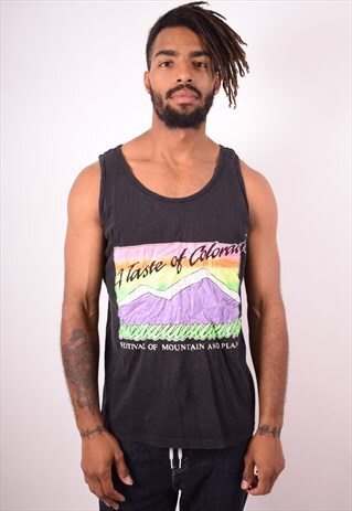 MENS VINTAGE VEST TOP XL BLACK 90S