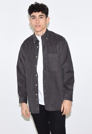 VINTAGE 90S GREY CHARCOAL CORDUROY SHIRT