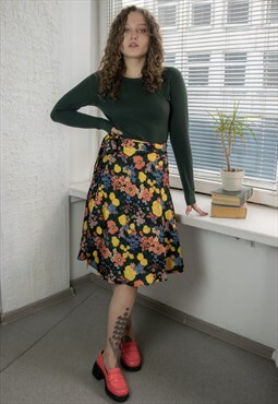 Vintage 70's Multicolour Flower Print Wrap Skirt