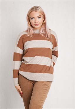 Brown Round-Neck Long Sleeve Sweater Jumper ONE SIZE FIT (8 