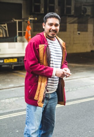 BURGUNDY DUFFLE COAT WITH HOOD (MADE IN USA)