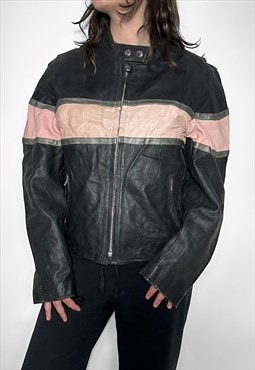  Leather racing jacket vintage 90s stipe