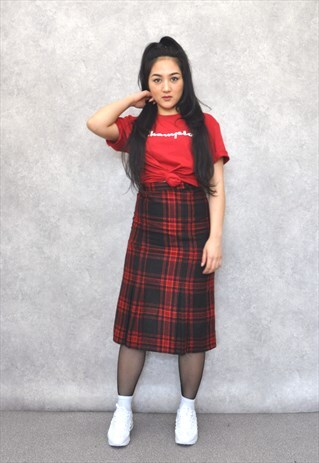 VINTAGE 1990S WOOL TARTAN PENCIL SKIRT