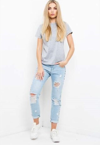 LIQUOR N POKER - BOYFRIEND DISTRESSED & STUDDED JEAN