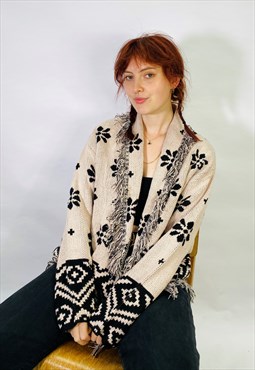 Vintage Size L Boho Knitted Cardigan in Multi