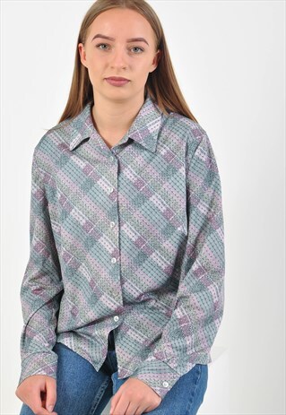 VINTAGE LONG SLEEVE BLOUSE IN ABSTRACT PRINT