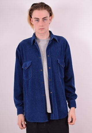 MENS VINTAGE CORDUROY SHIRT LARGE BLUE 90S