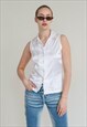VINTAGE 90S GRUNGE SLEEVELESS SHINY WHITE BUTTON UP BLOUSE
